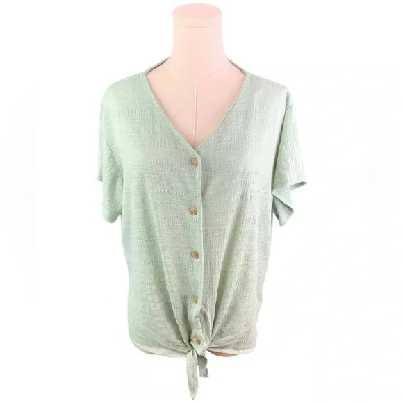 Weatherproof Vintage Sage Green Blouse with Tie at Bottom (Size XL) - Picture 1 of 2